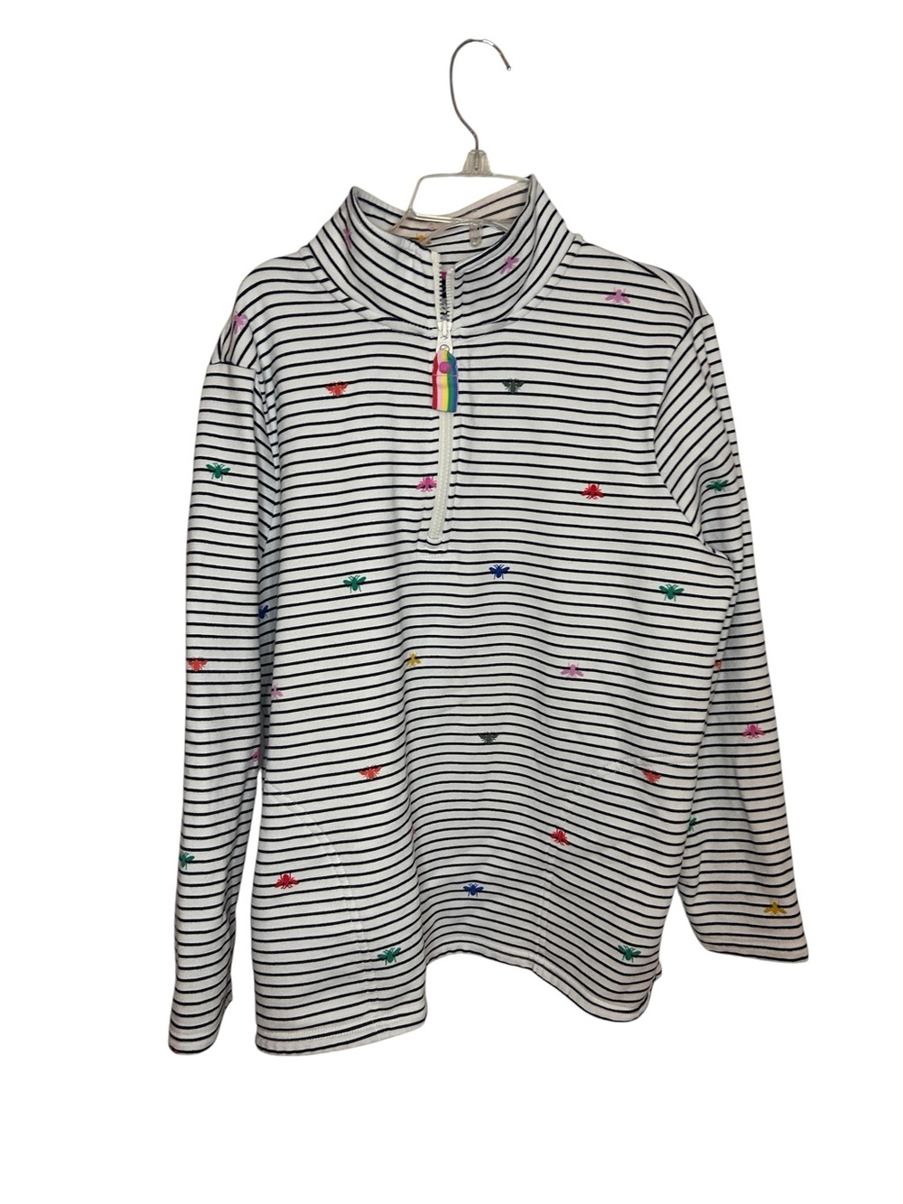 Joules Embroidered Bee Quarter Zip Pullover US 12 Striped Sweatshirt